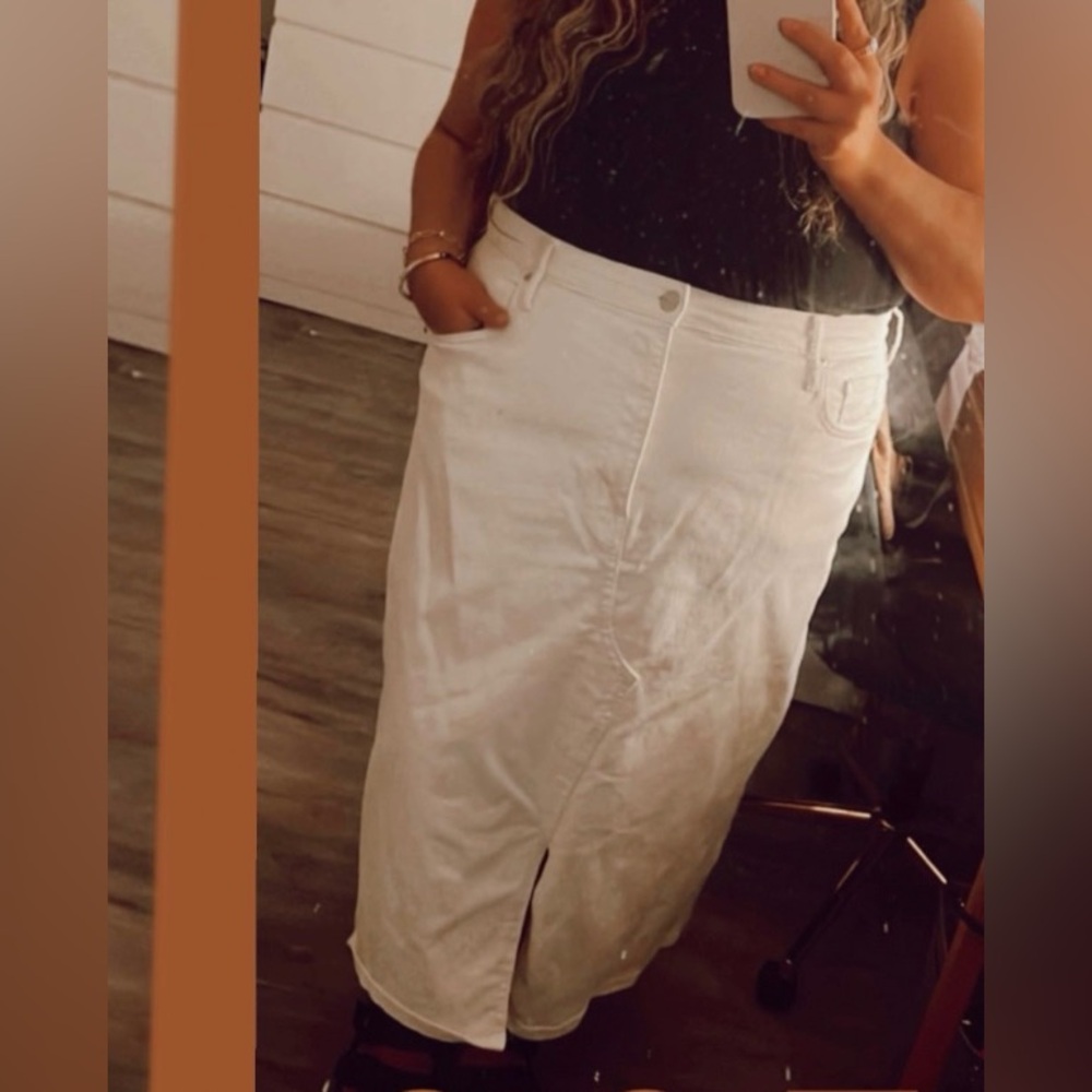 Target a new day plus size white ecru ivory high waist denim midi skirt